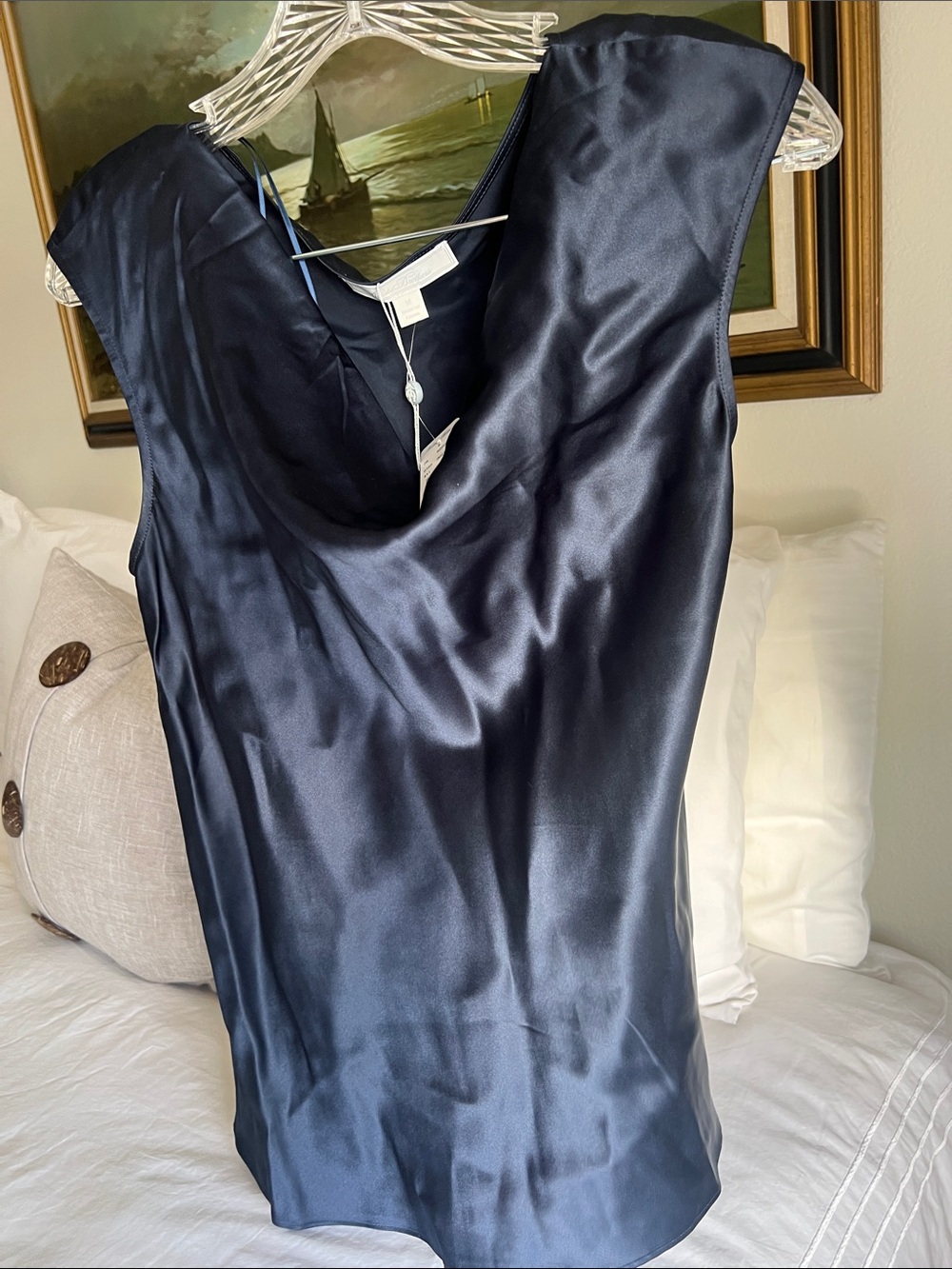 Brooks Brothers Navy 100% silk Sleeveless cowl neck top